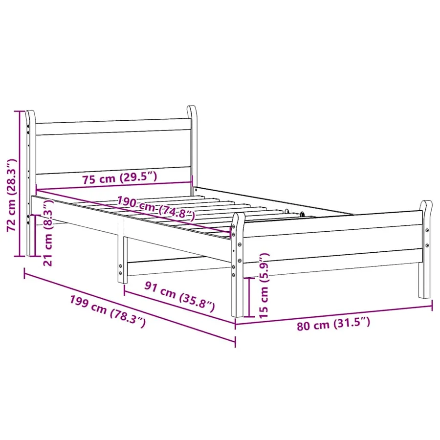 Cadre de lit sans matelas cire marron 75x190 cm bois pin massif - 9
