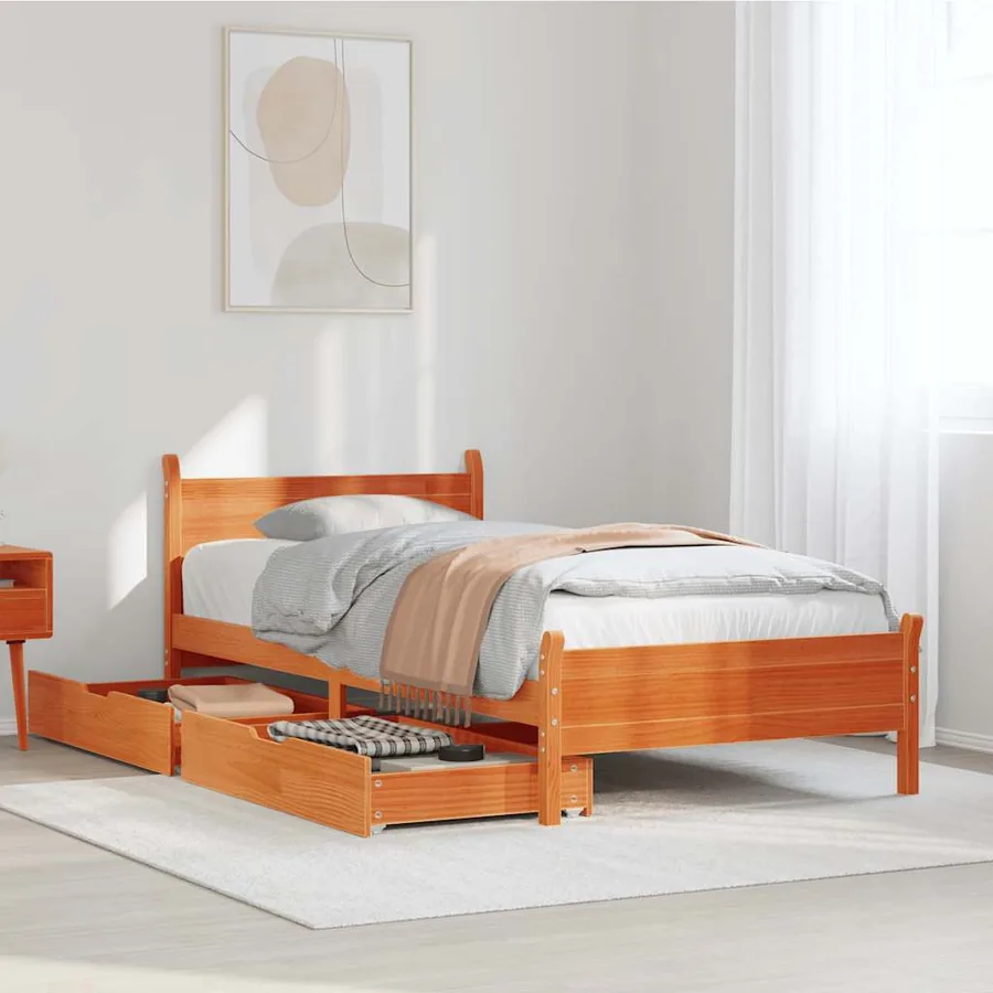 Cadre de lit sans matelas cire marron 75x190 cm bois pin massif