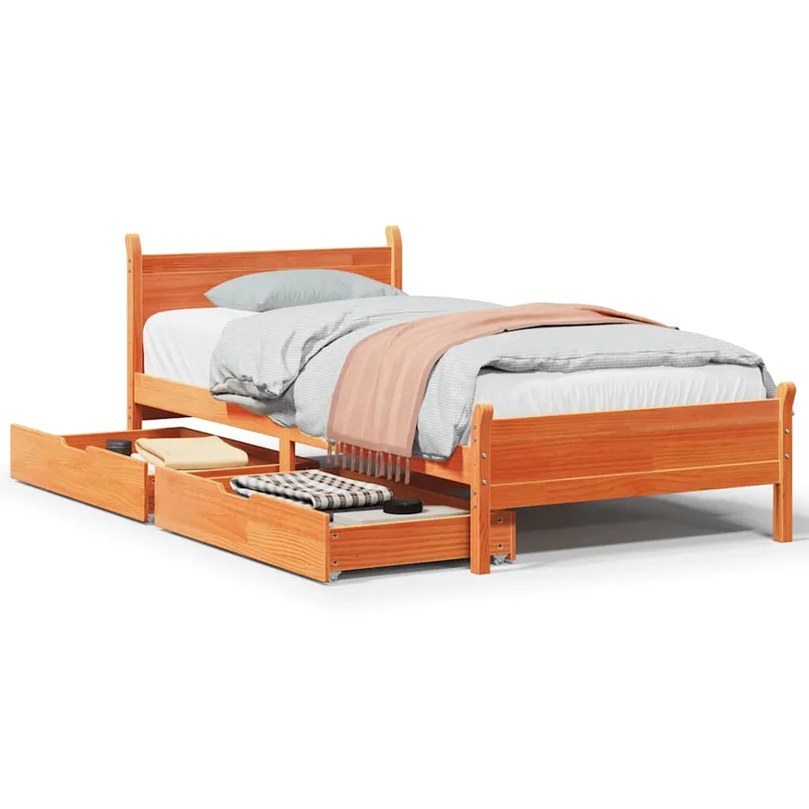 Cadre de lit sans matelas cire marron 75x190 cm bois pin massif - 2