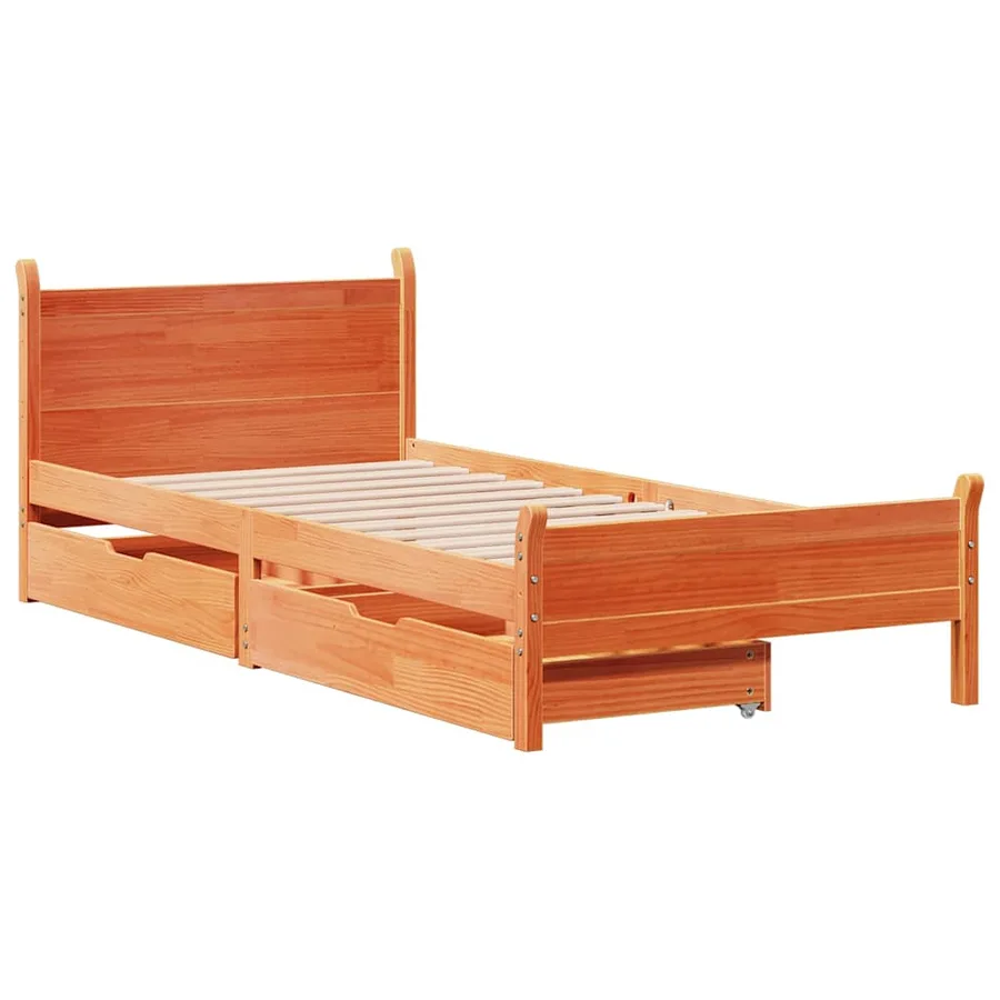 Cadre de lit sans matelas cire marron 75x190 cm bois pin massif - 3