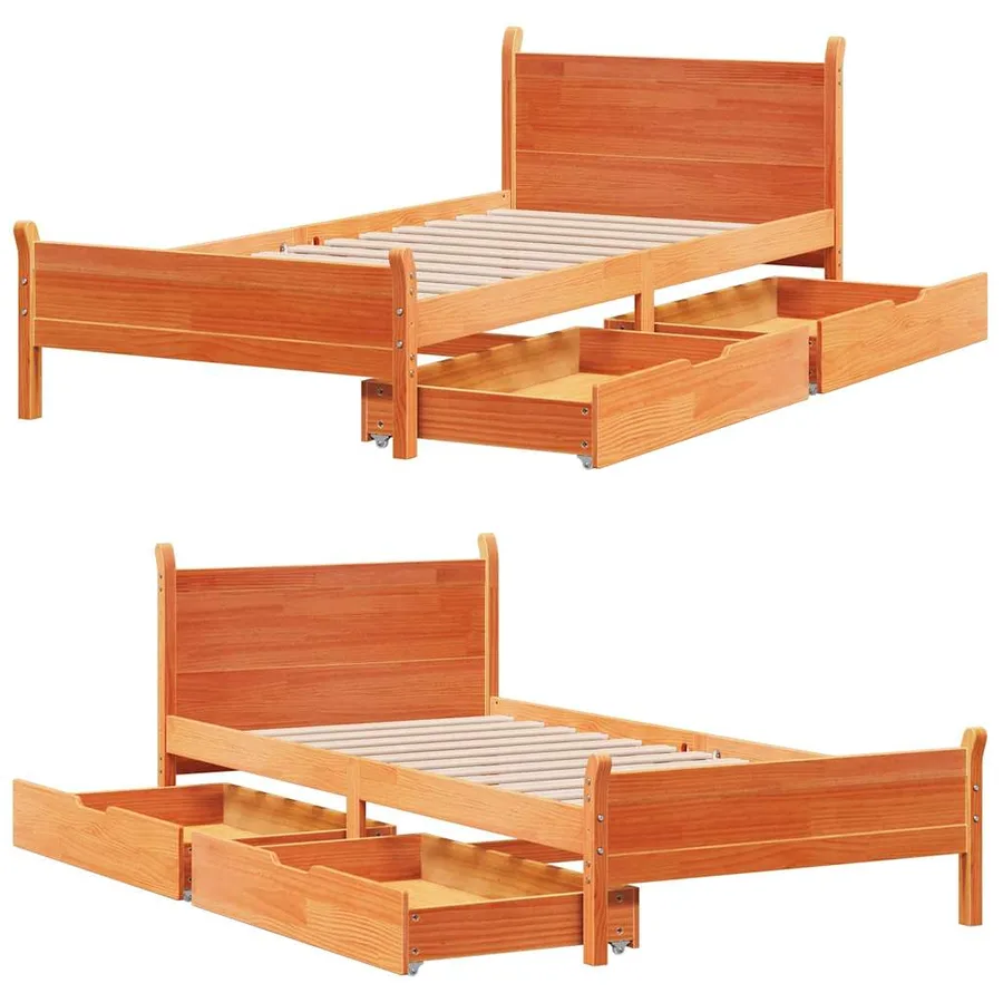 Cadre de lit sans matelas cire marron 75x190 cm bois pin massif - 9