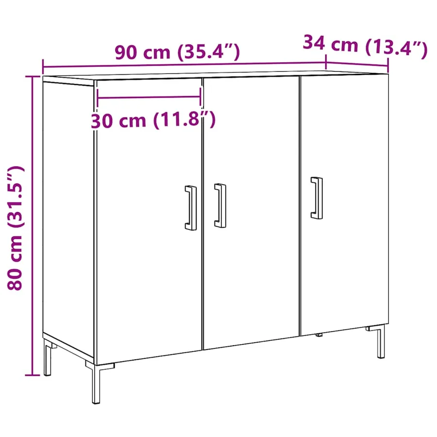 Buffet chêne artisanal 90x34x80 cm bois d'ingénierie - 11