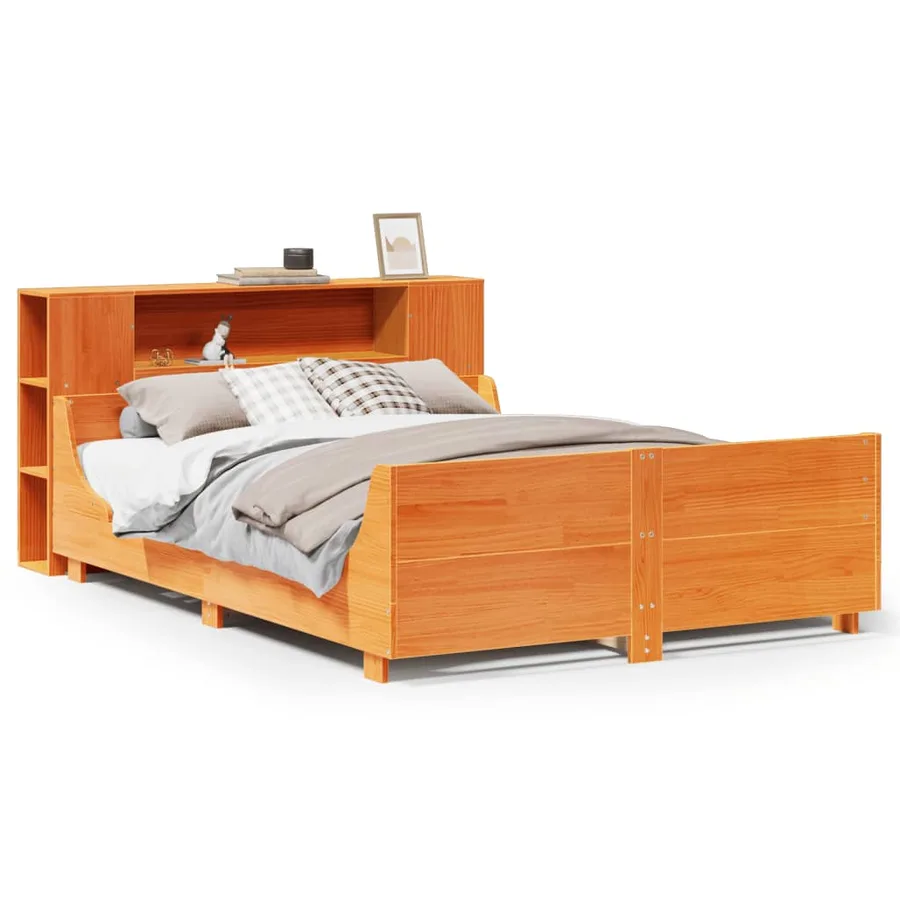 Cadre de lit sans matelas cire marron 140x190cm bois pin massif - 2