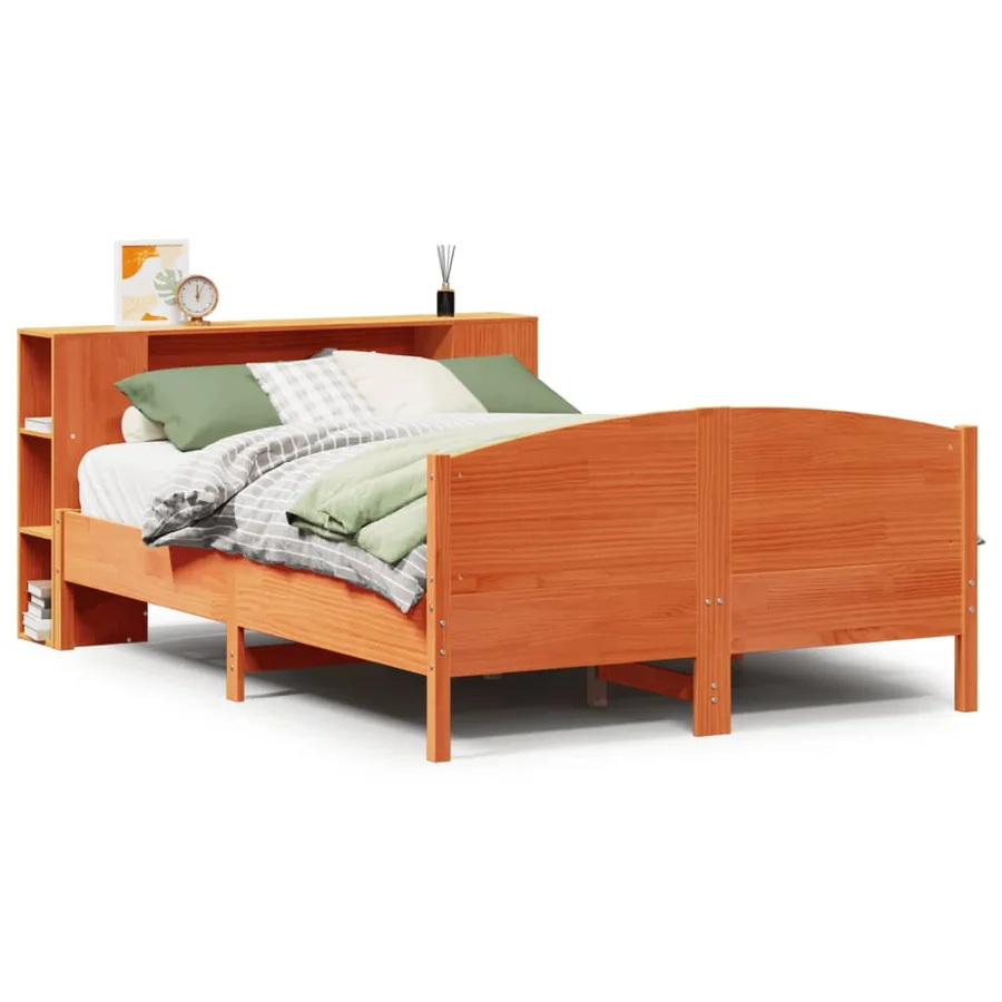 Lit bibliothèque sans matelas cire marron 140x190 cm pin massif - 2