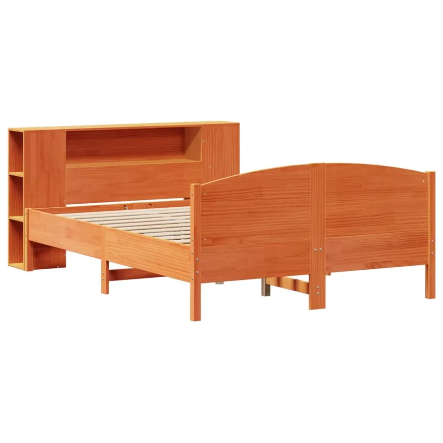 Lit bibliothèque sans matelas cire marron 140x190 cm pin massif - 3