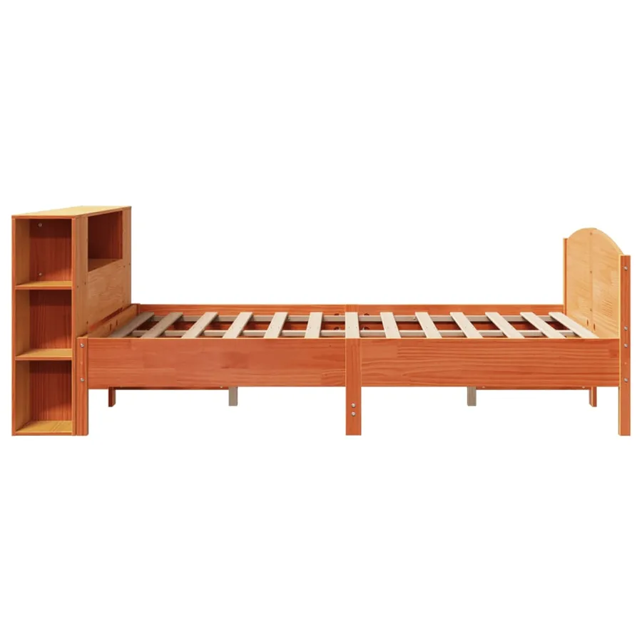 Lit bibliothèque sans matelas cire marron 140x190 cm pin massif - 5