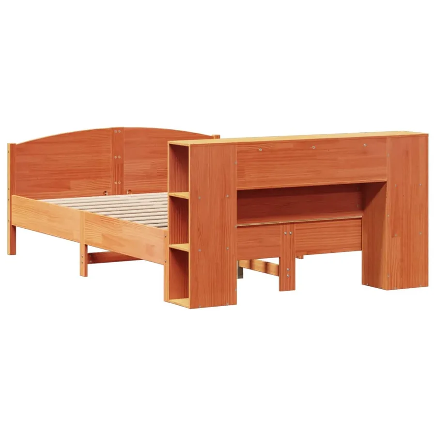 Lit bibliothèque sans matelas cire marron 140x190 cm pin massif - 6