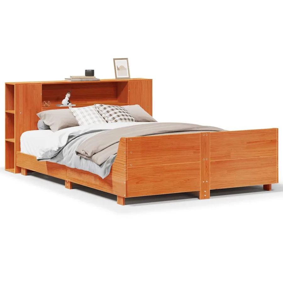 Cadre de lit sans matelas cire marron 140x190cm bois pin massif - 2