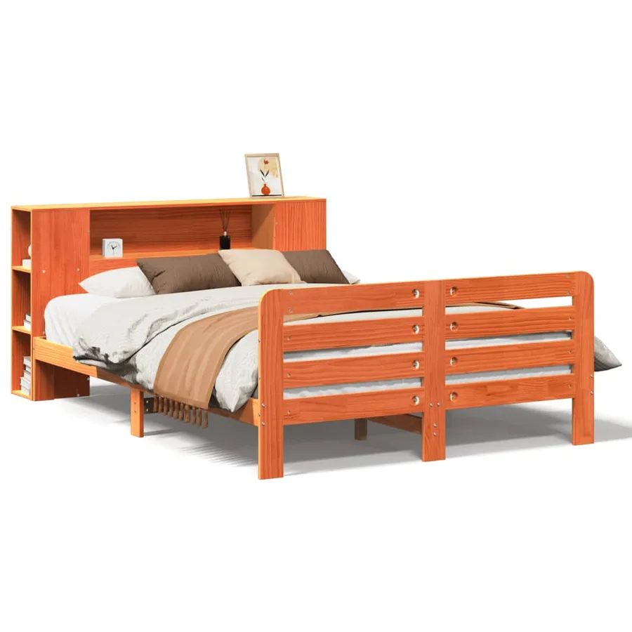 Cadre de lit sans matelas cire marron 140x190cm bois pin massif - 2