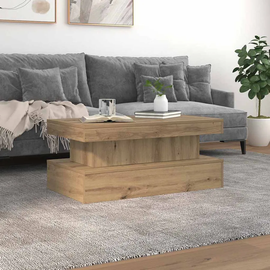Table basse avec lumières LED chêne artisanal 90x50x40 cm