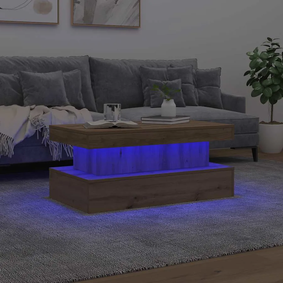 Table basse avec lumières LED chêne artisanal 90x50x40 cm - 4