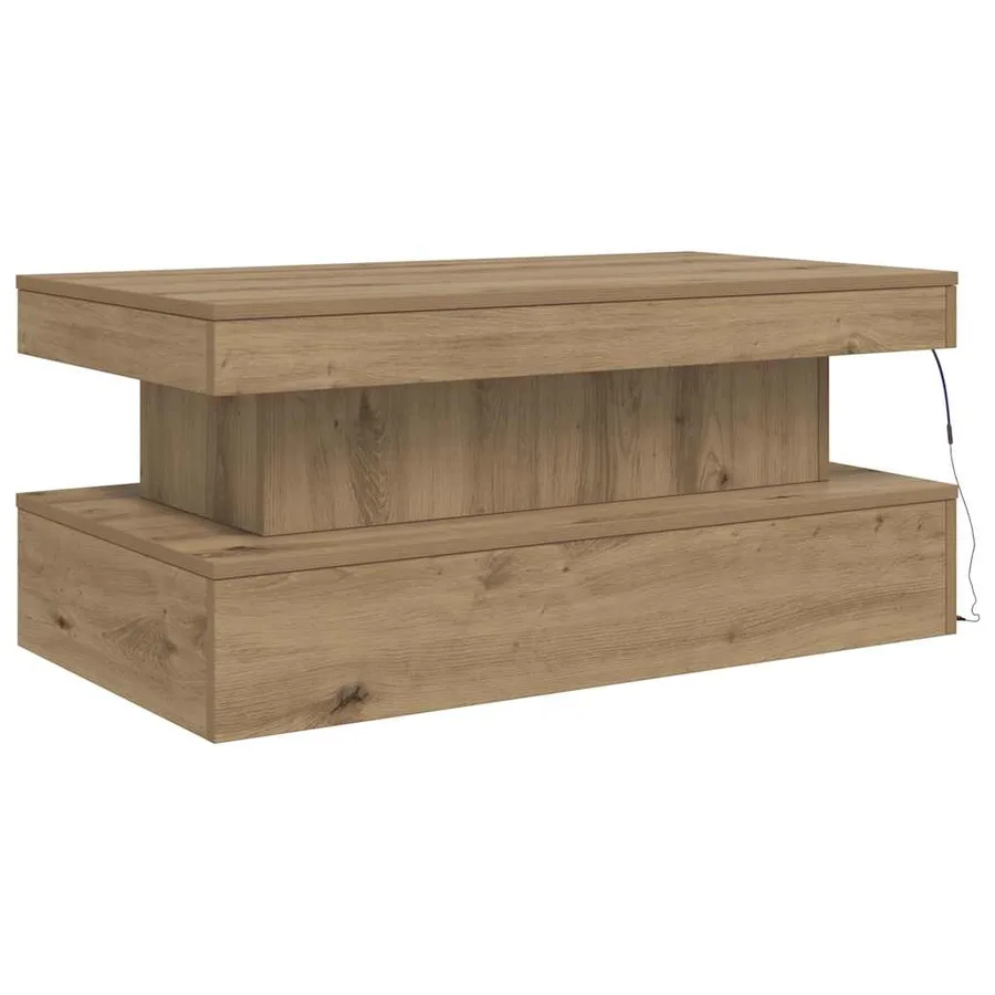 Table basse avec lumières LED chêne artisanal 90x50x40 cm - 9