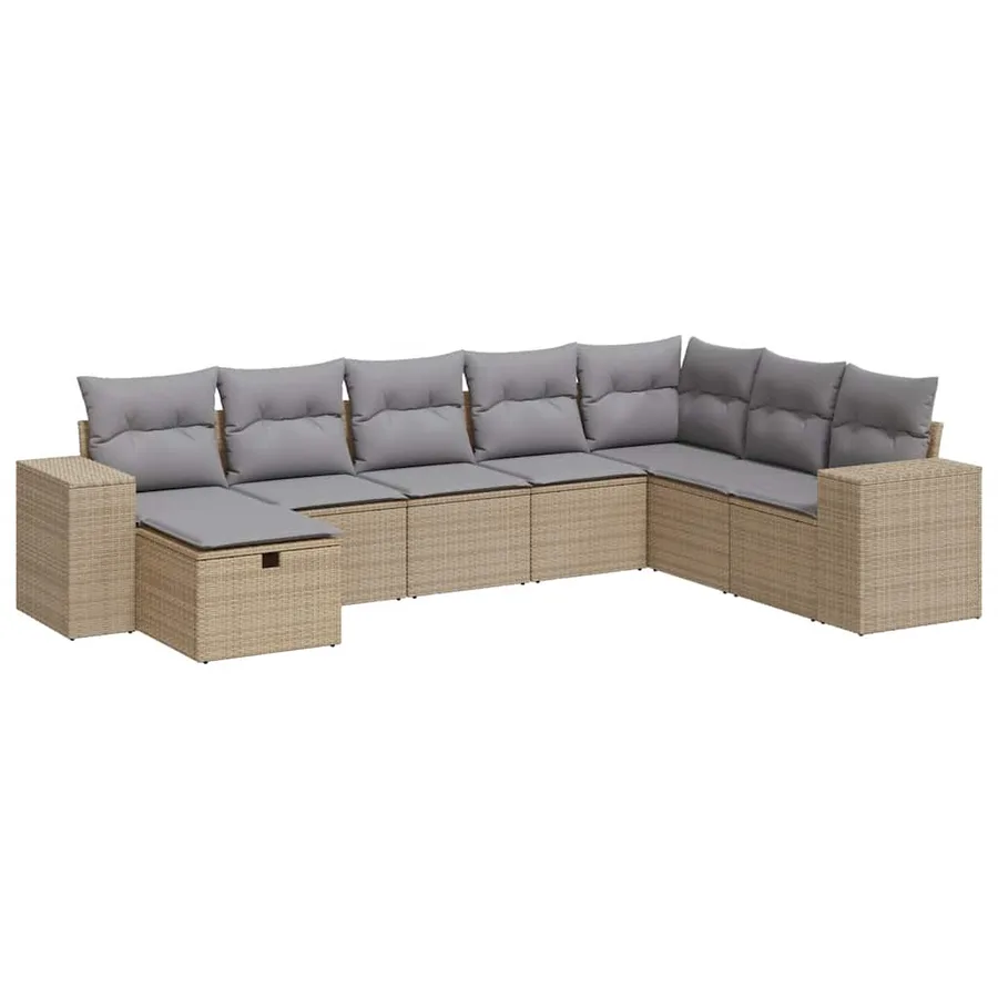 Salon de jardin avec coussins 8 pcs beige résine tressée - 2