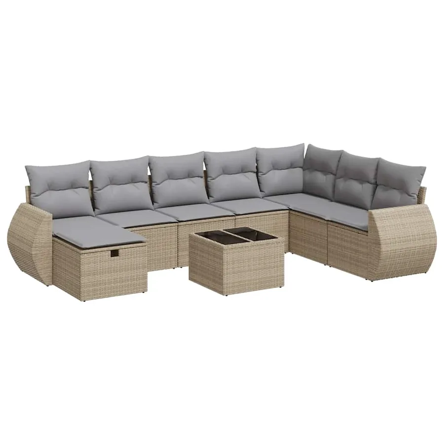 Salon de jardin avec coussins 9 pcs beige résine tressée - 2