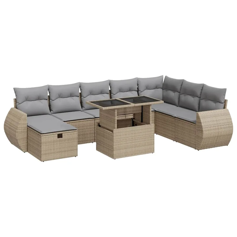 Salon de jardin avec coussins 9 pcs beige résine tressée - 2