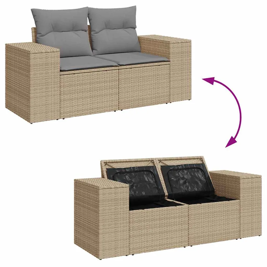Salon de jardin avec coussins 9 pcs beige résine tressée - 11