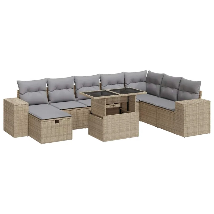 Salon de jardin avec coussins 9 pcs beige résine tressée - 2