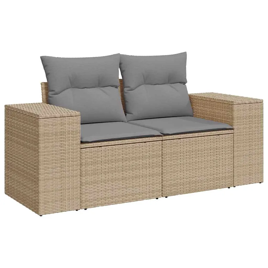 Salon de jardin avec coussins 9 pcs beige résine tressée - 5