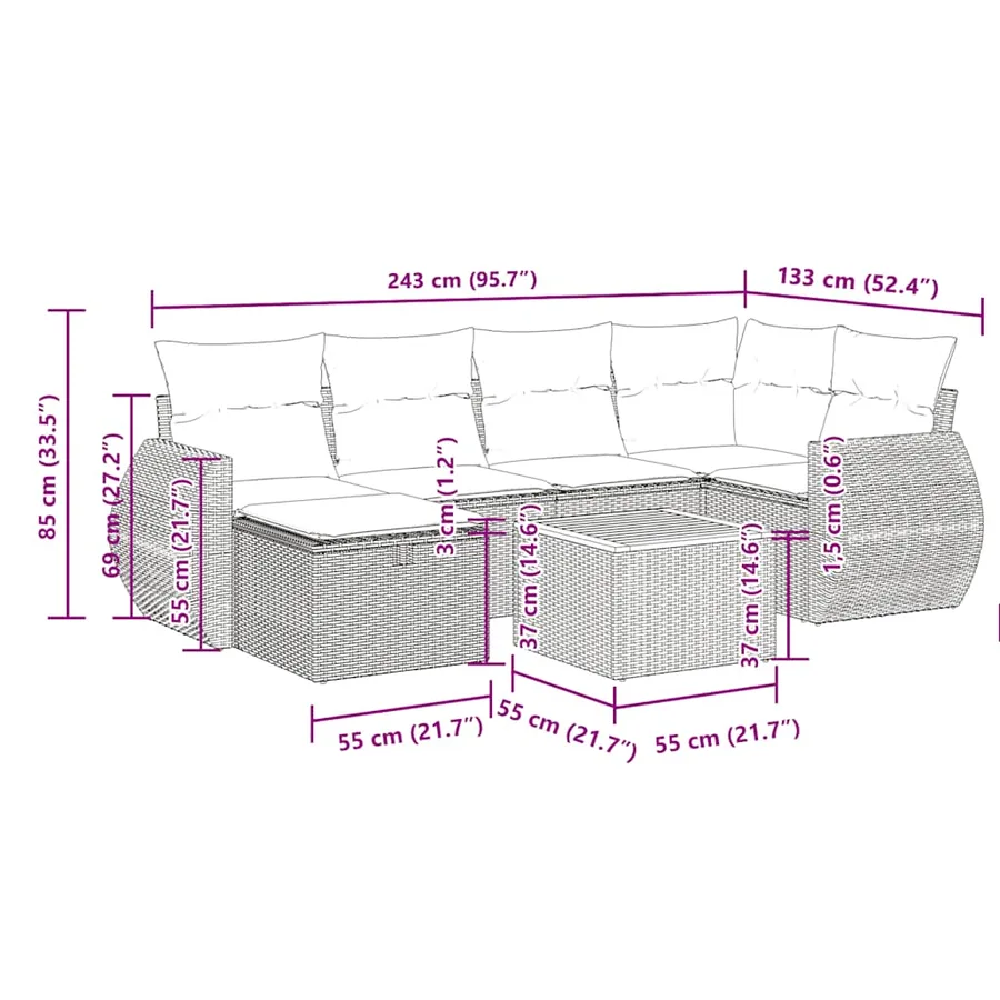 Salon de jardin avec coussins 7 pcs beige résine tressée - 14