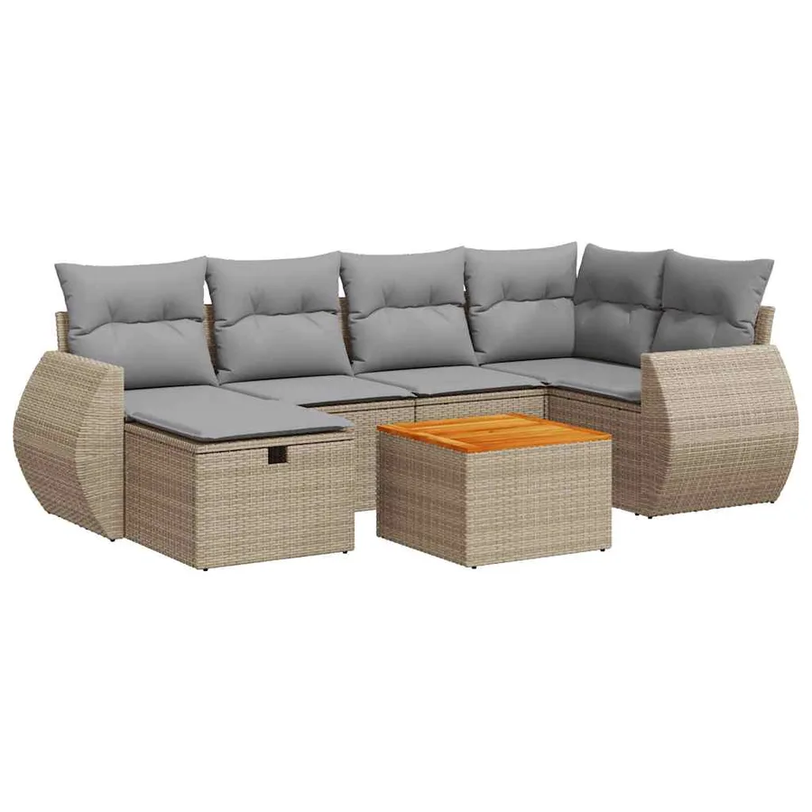 Salon de jardin avec coussins 7 pcs beige résine tressée - 2