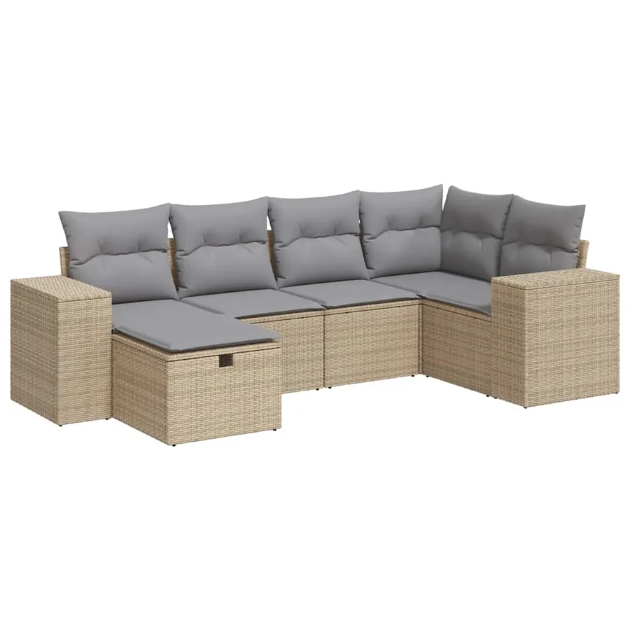 Salon de jardin avec coussins 6 pcs beige résine tressée - 2