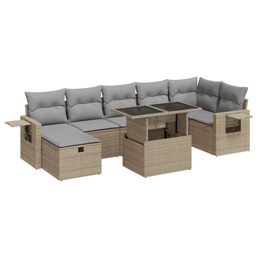 Salon de jardin avec coussins 8 pcs beige résine tressée - 2