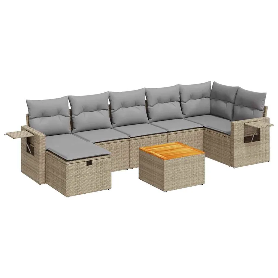 Salon de jardin avec coussins 8 pcs beige résine tressée - 2