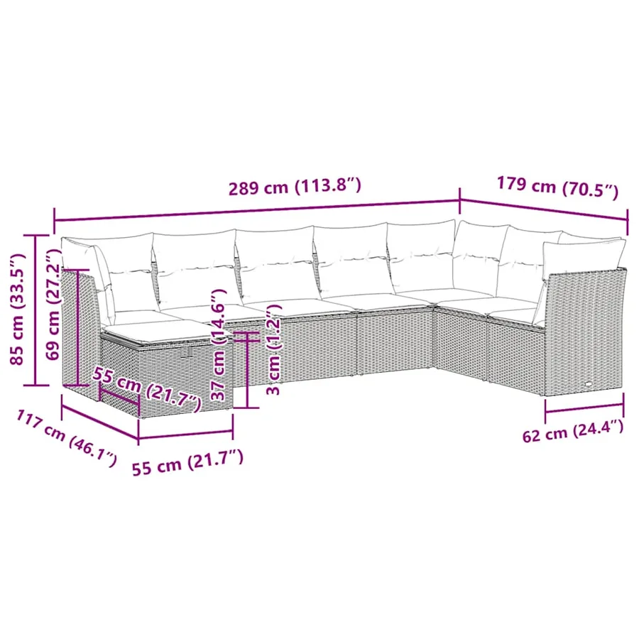 Salon de jardin avec coussins 8 pcs beige résine tressée - 11