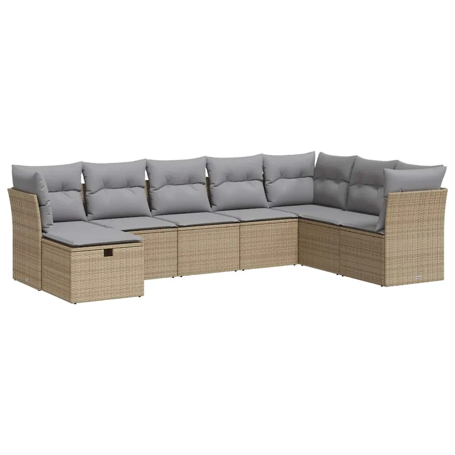 Salon de jardin avec coussins 8 pcs beige résine tressée - 2