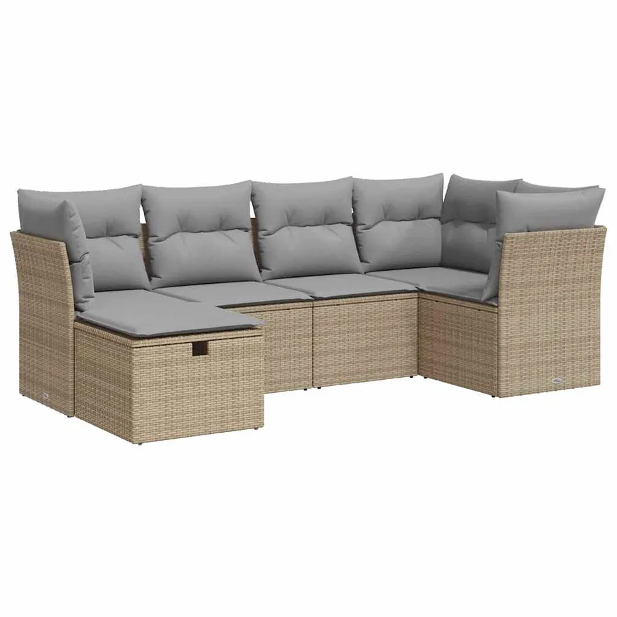 Salon de jardin avec coussins 6 pcs beige résine tressée - 2
