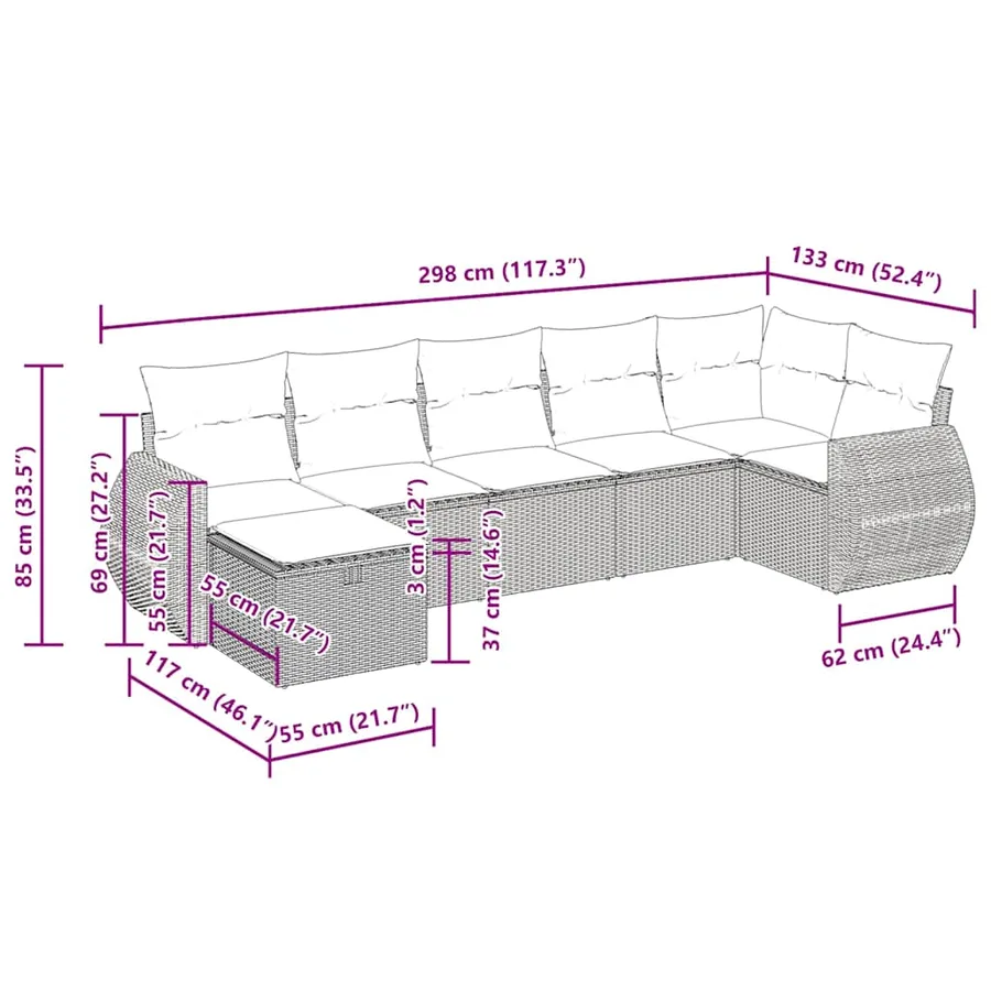 Salon de jardin avec coussins 7 pcs beige résine tressée - 14