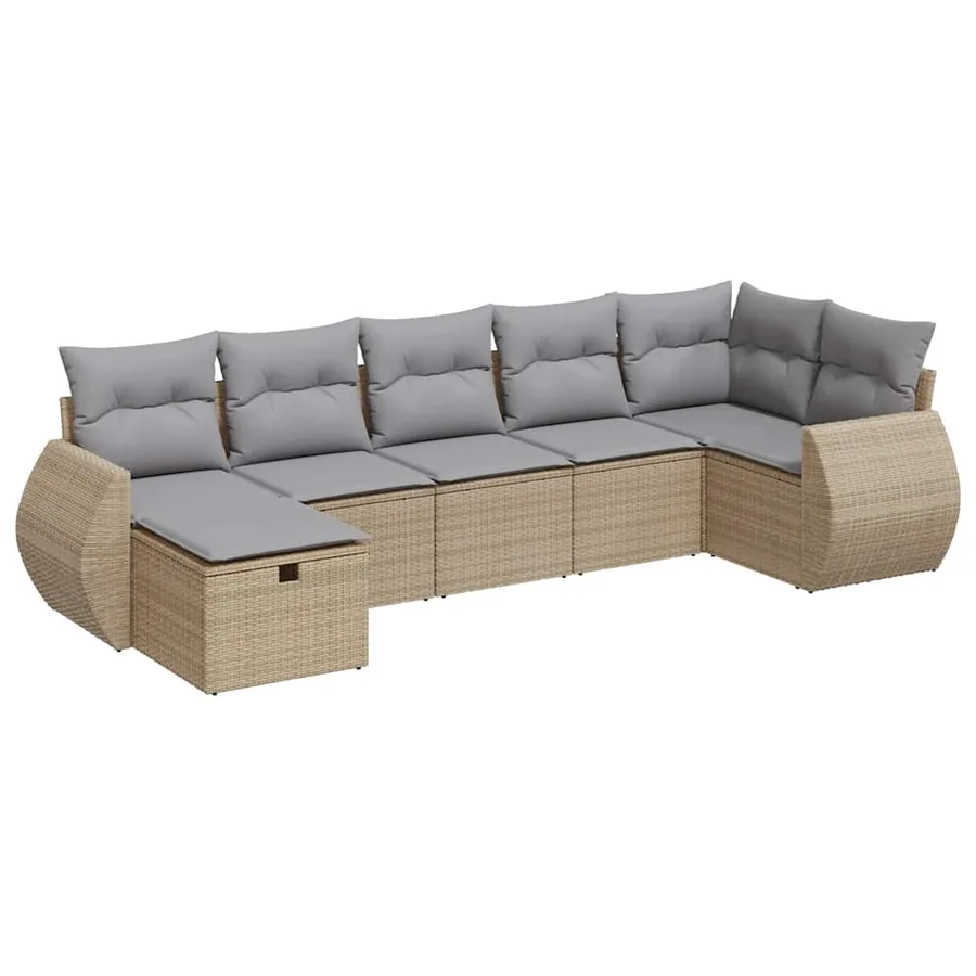 Salon de jardin avec coussins 7 pcs beige résine tressée - 2