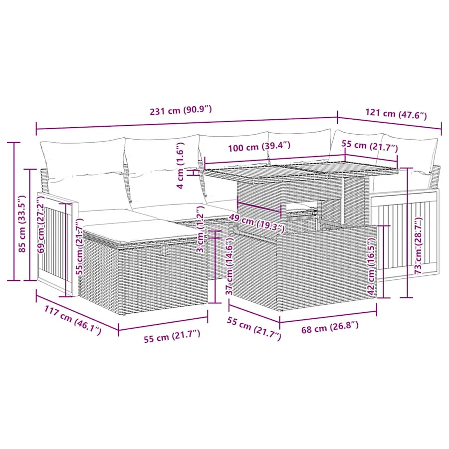 Salon de jardin avec coussins 8 pcs beige résine tressée - 17