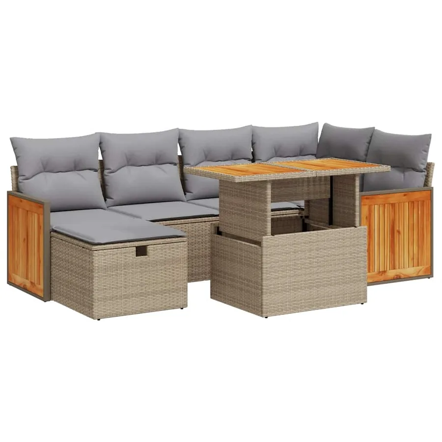Salon de jardin avec coussins 8 pcs beige résine tressée - 2