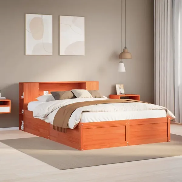 Cadre de lit sans matelas cire marron 135x190cm bois pin massif