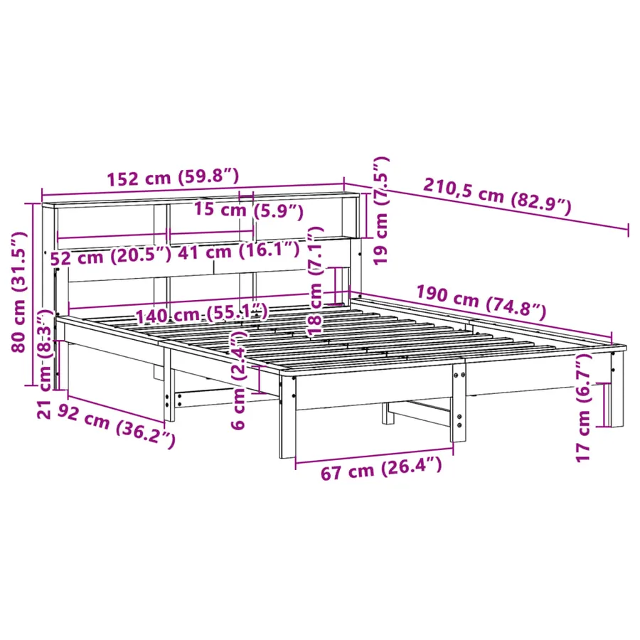 Cadre de lit sans matelas cire marron 140x190cm bois pin massif - 9