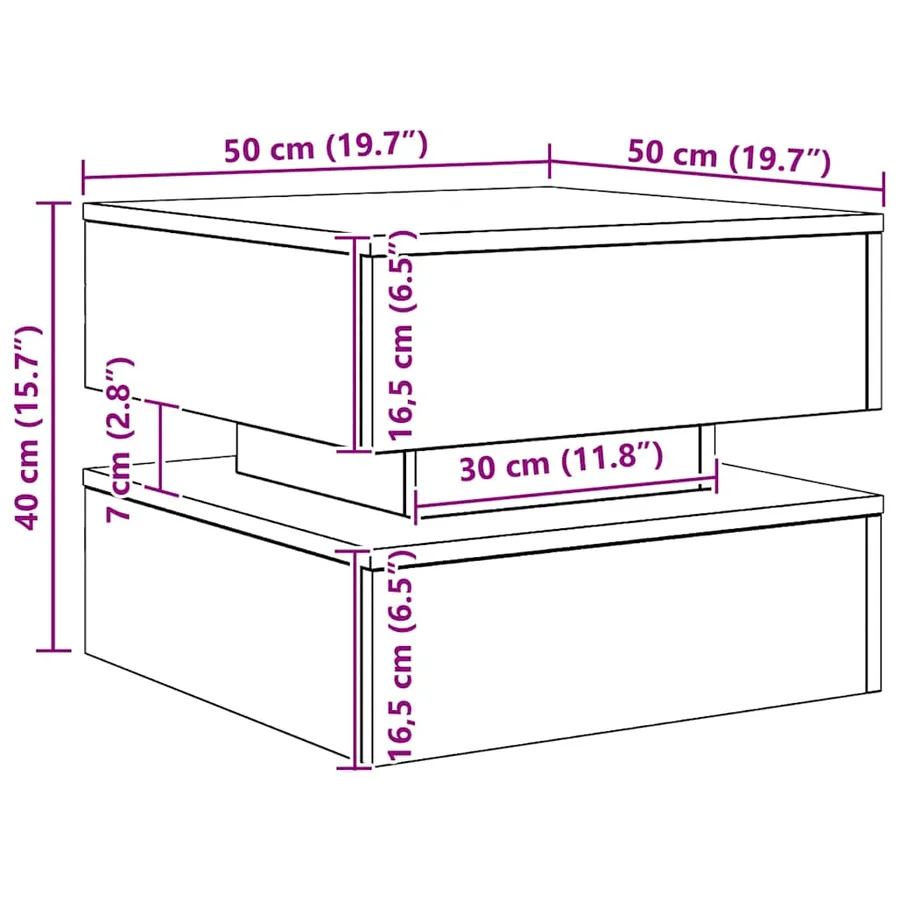 Table basse avec lumières LED chêne artisanal 50x50x40 cm - 15