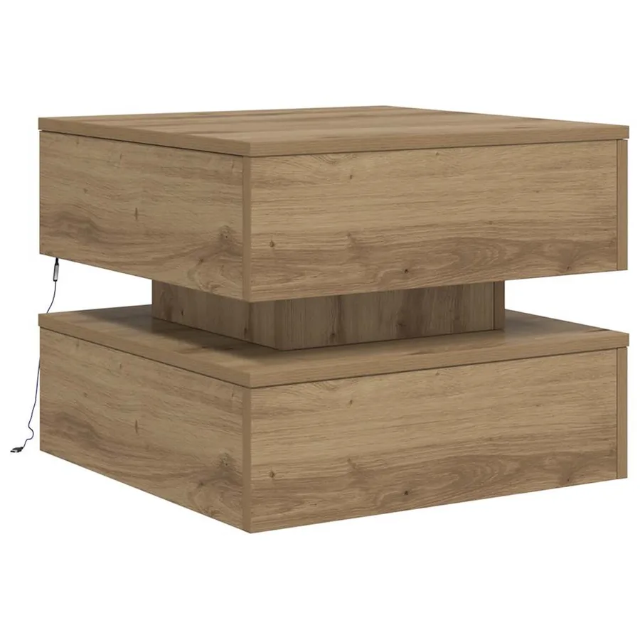 Table basse avec lumières LED chêne artisanal 50x50x40 cm - 3
