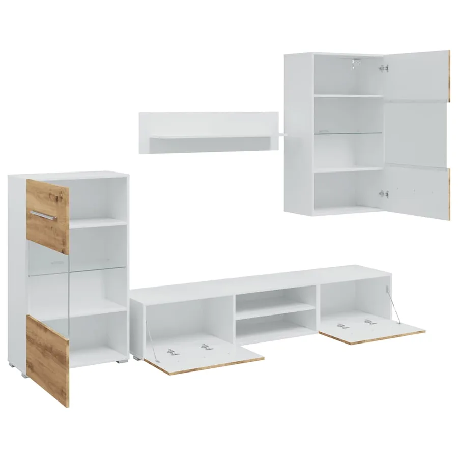 Meubles TV et lumière LED 5 pcs chêne artisanal bois ingénierie - 6