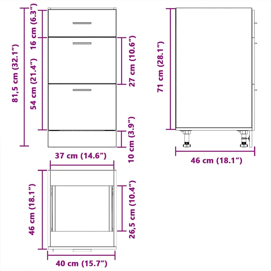 Meuble bas "Lyon" Blanc 40 x 46 x 81,5 cm Bois d'ingénierie - 12