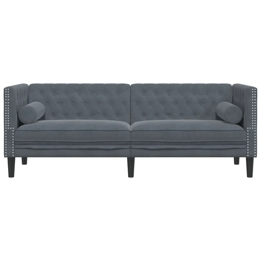 Canapé Chesterfield avec traversins 3 places gris foncé velours - 4