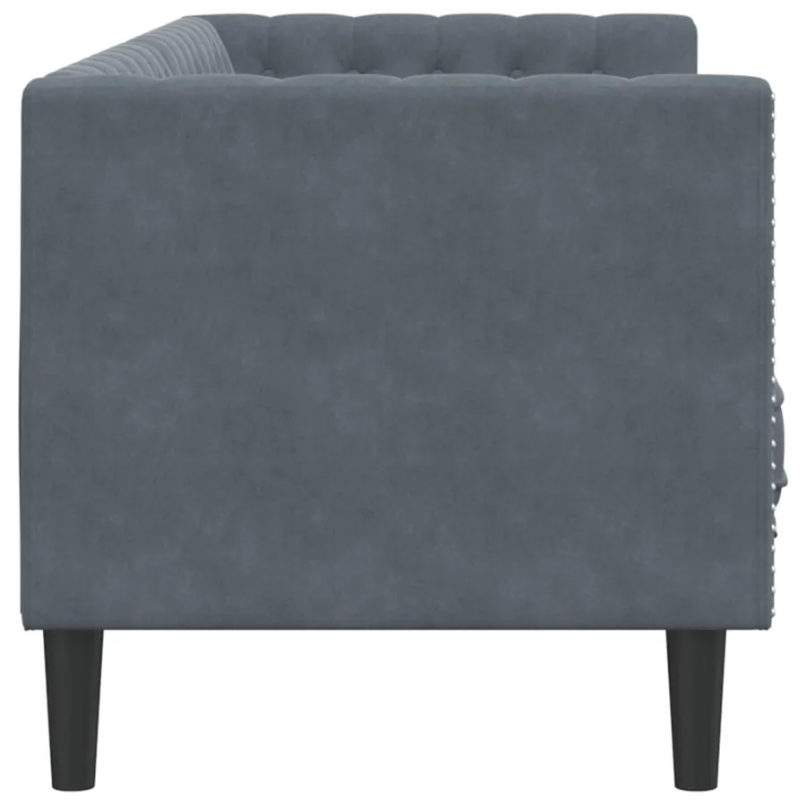 Canapé Chesterfield avec traversins 3 places gris foncé velours - 5