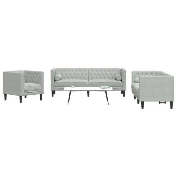 Ensemble de canapé Chesterfield et traversins 3 pcs gris clair