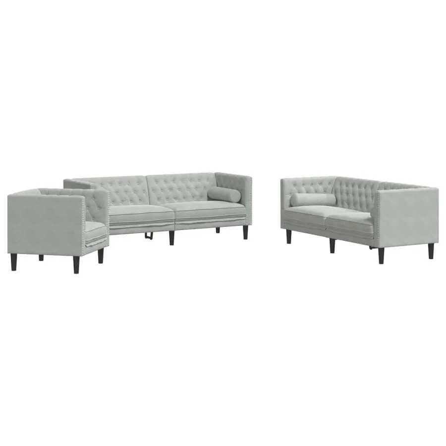 Ensemble de canapé Chesterfield et traversins 3 pcs gris clair - 2