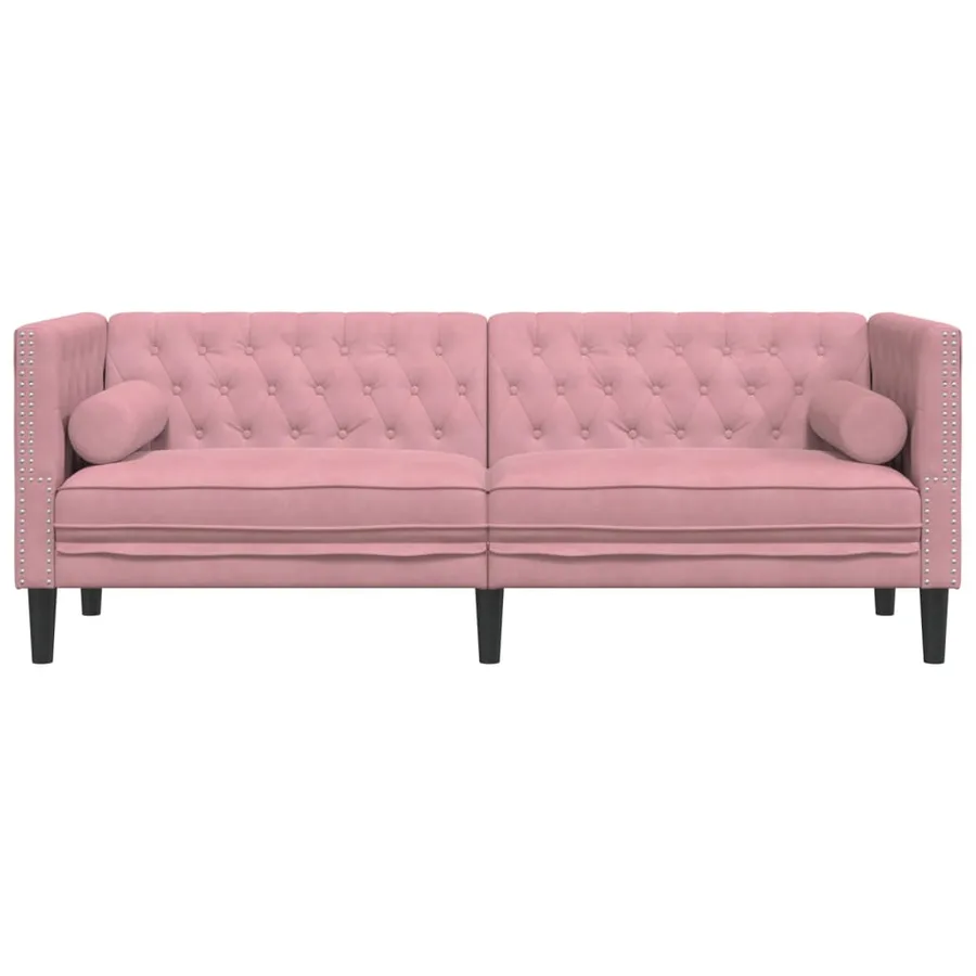 Canapé Chesterfield avec traversins 3 places rose velours - 4