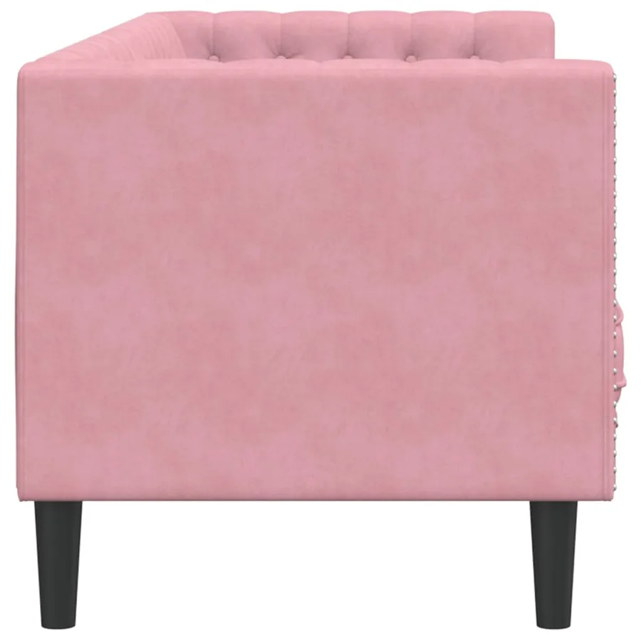 Canapé Chesterfield avec traversins 3 places rose velours - 5
