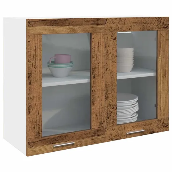 Vitrine suspendue "Lyon" Bois ancien 80 x 31 x 60 cm Bois d'ingénierie