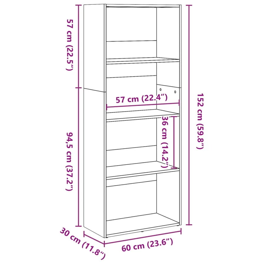 Bibliothèque chêne artisanal 60x30x152 cm bois d'ingénierie - 8