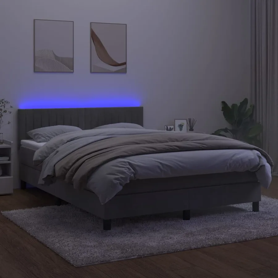 Sommier à lattes de lit avec matelas LED Gris clair 140x200 cm - 4