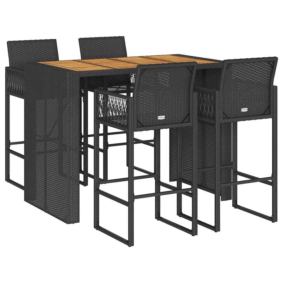 Ensemble de bar de jardin 5 pcs sans coussins noir poly rotin - 2